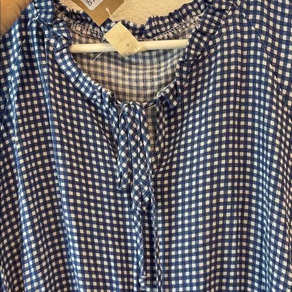 Lazy Sundays Blue and White gingham Ruffled Flutter Sleeve Blouse - Picture 4 of 7